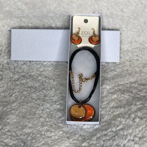 ZOA DESIGN, handmade necklace and earrings set, Color: orange and black